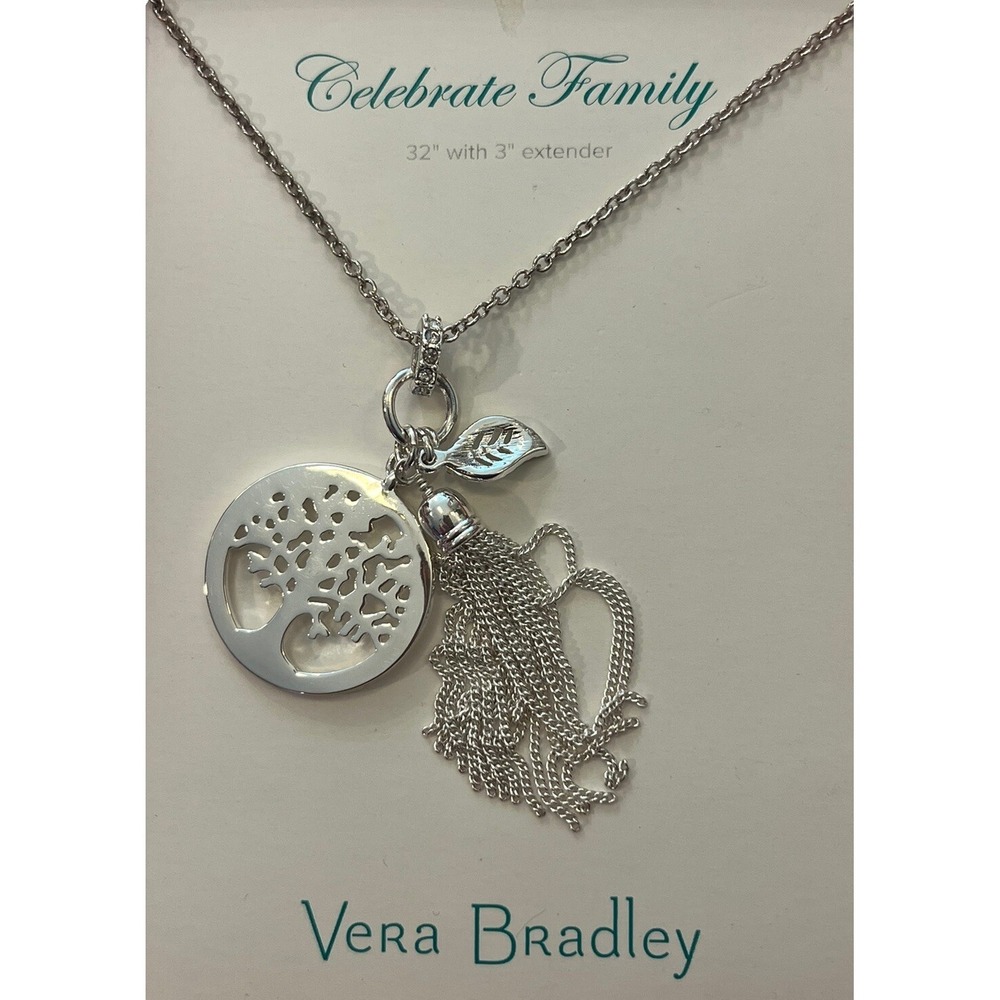 VERA BRADLEY Celebrate‎ Family  SILVER TONE LAYERED CHARM NECKLACE New in Box